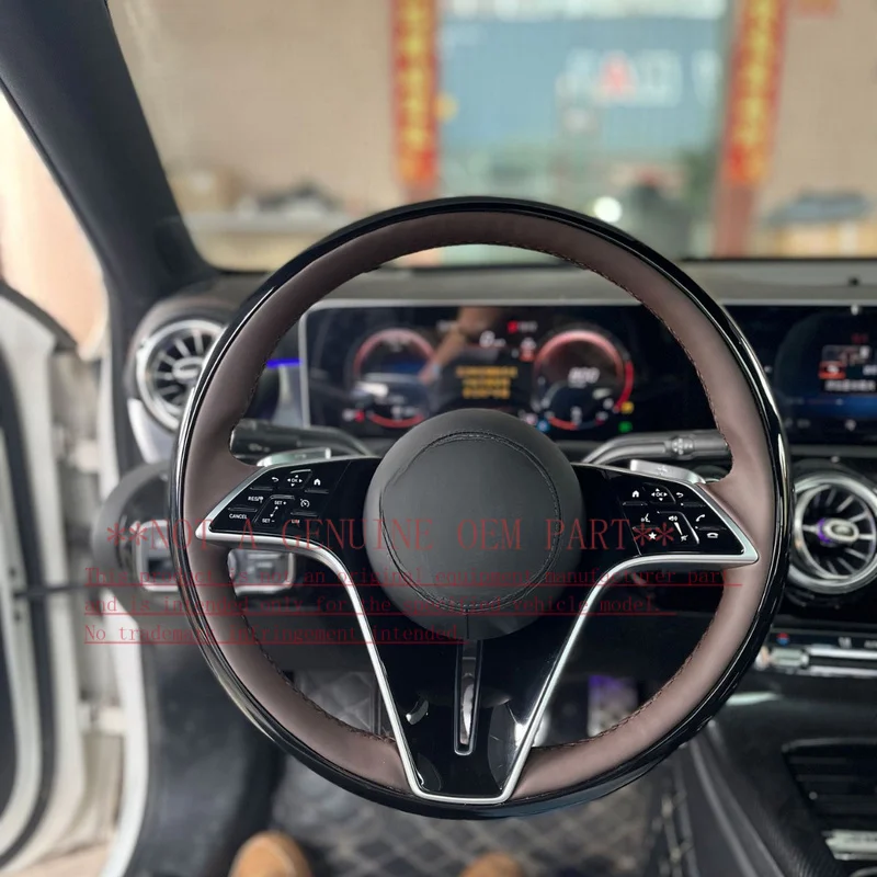 For Mercedes Benz Steering Wheel Horn Cover 9081 Off White Top Bottom And Side Leather Electroplating Kit Decorative Cover