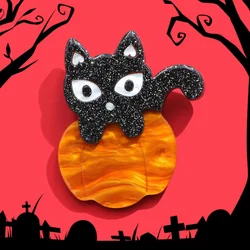 CINDY XIANG Acrylic Black Cat On Pumpkin Brooch Halloween Jewelry High Quality