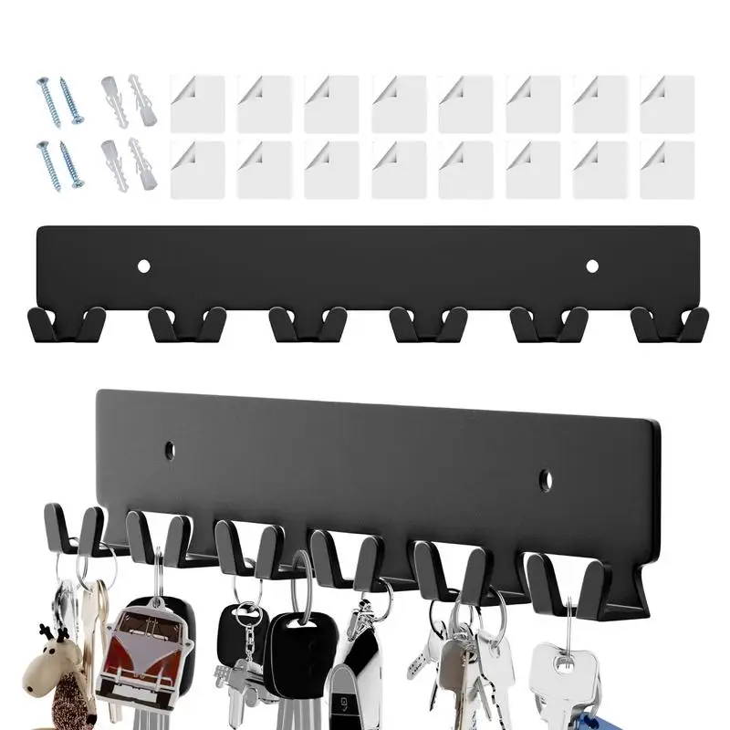 

Key Rack Wall Mount Key Holder Organizer With 12 Hooks 2X Adhesive Metal Storage Organizer With Mounting Hardware For Entryway