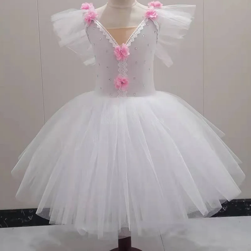 Trajes de palco doce meninas saia de gaze tutu saia pequeno cisne traje de balé