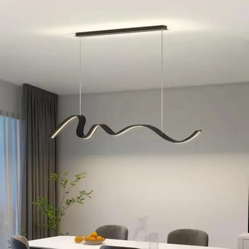 

2026 Luxury LED Simple Light Hanging Lamps Modern Long Wave Pendant Lights For Restaurant Bar Counter Dining Table Lighting Fixt