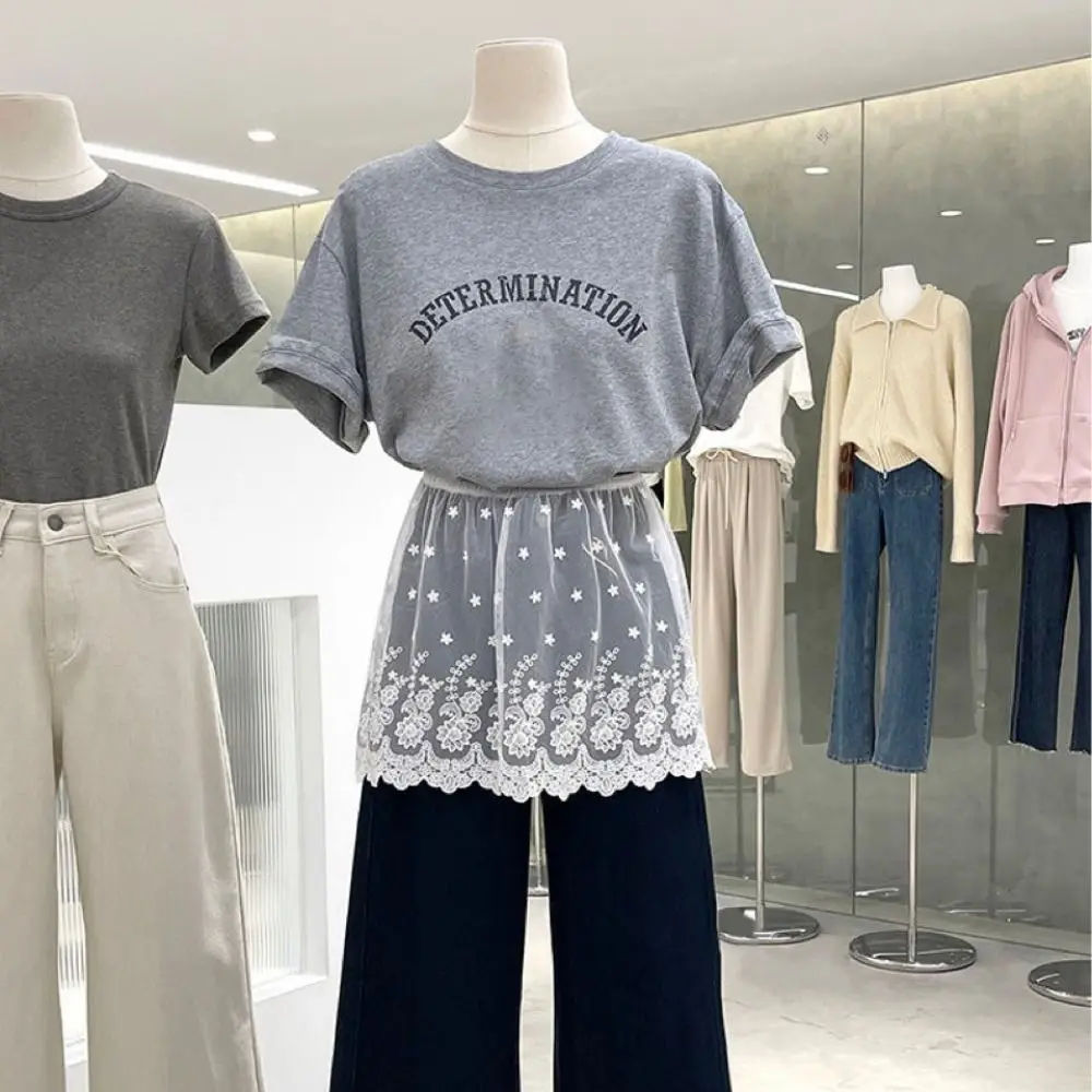 Trendy Lace Trim Fart Curtain for Women Flower Embroidery Y2K Hip Curtain Versatile Pretty Mini Skirt Trousers Decoration