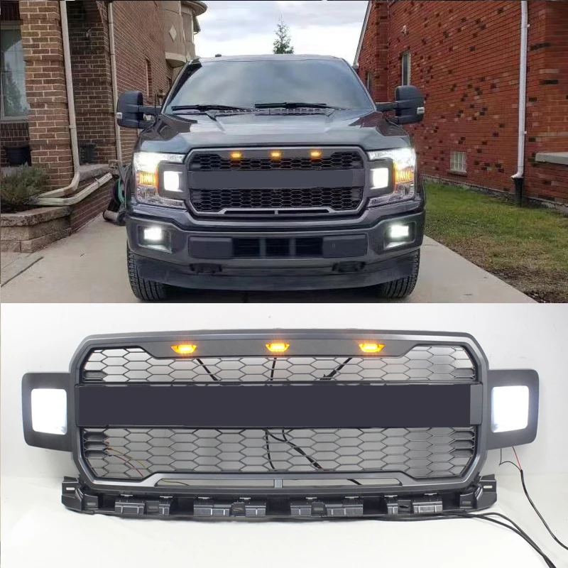 

Modified LED Racing Grill For F150 F-150 2018 2019 2020 Front Grills Bumper Mesh Raptor Style Radiator Grille Cover