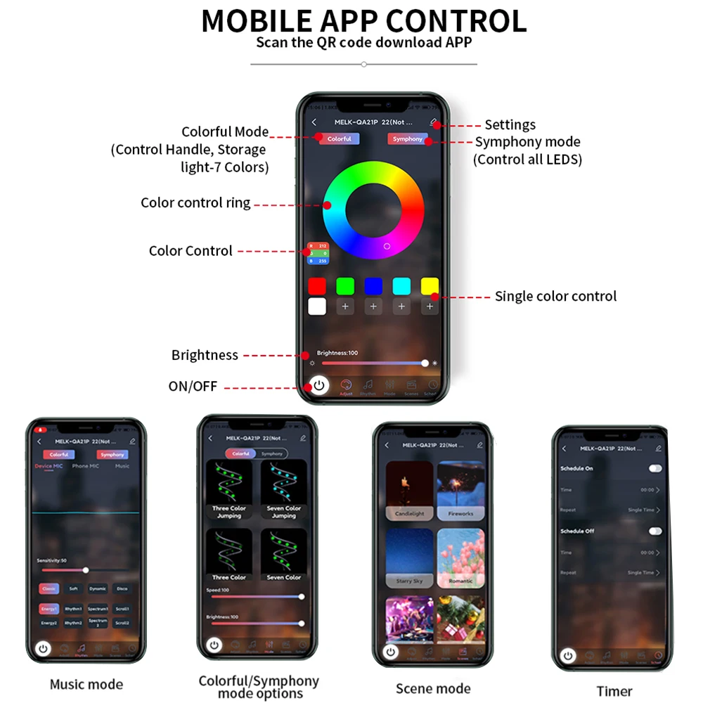 18 em 1 sinfonia streamer luzes ambientais do carro interior led acrílico luz de tira rgb decoração atmosfera lâmpada app remoto