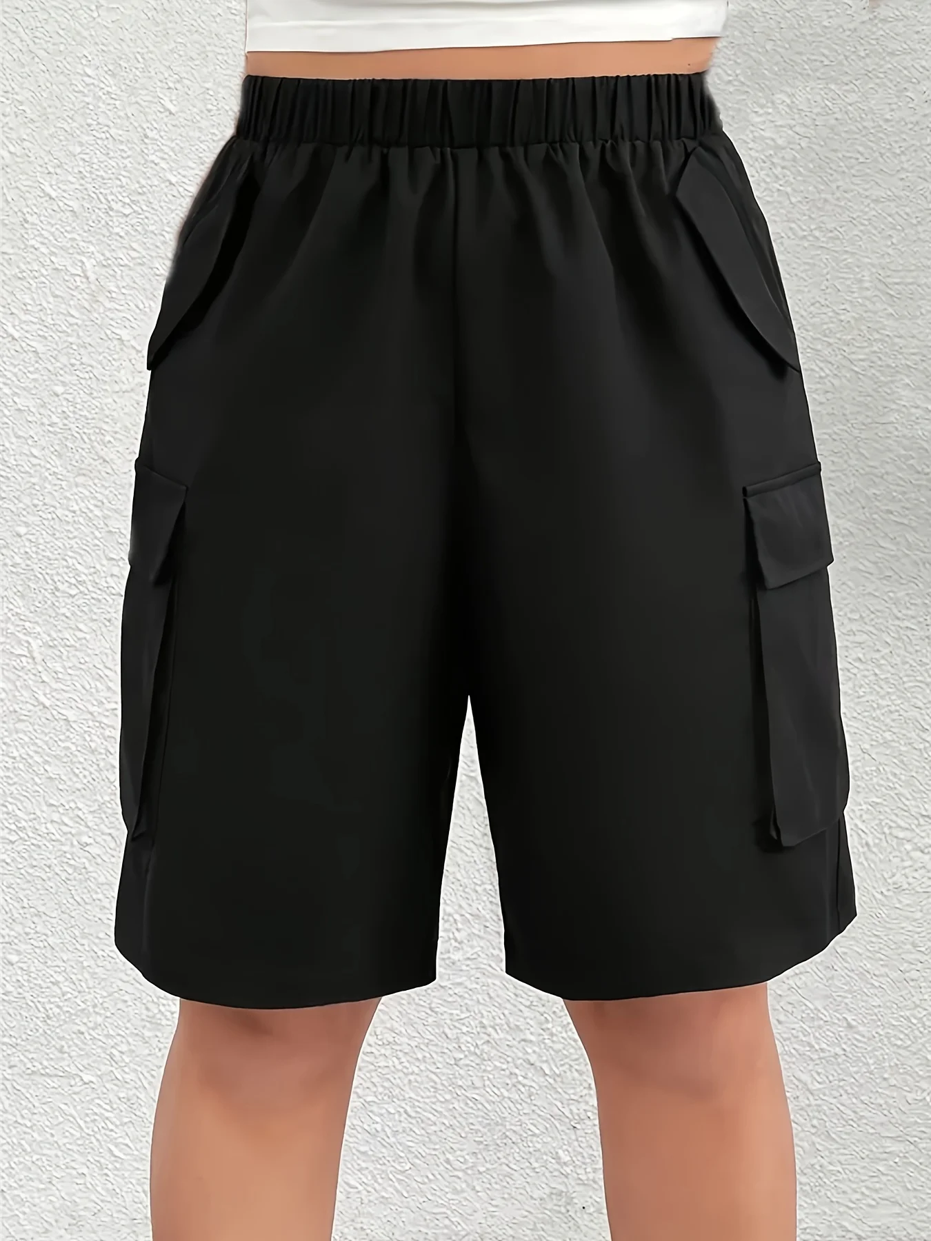 

Однотонные универсальные женские повседневные шорты больших размеров с эластичным поясом и карманом