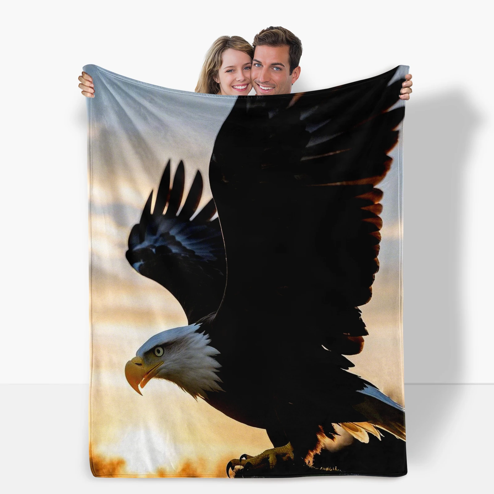 Majestic Soaring Eagle With Sunset Glow Blanket Ideal For Loved Ones Celebrating Beauty And Warmth