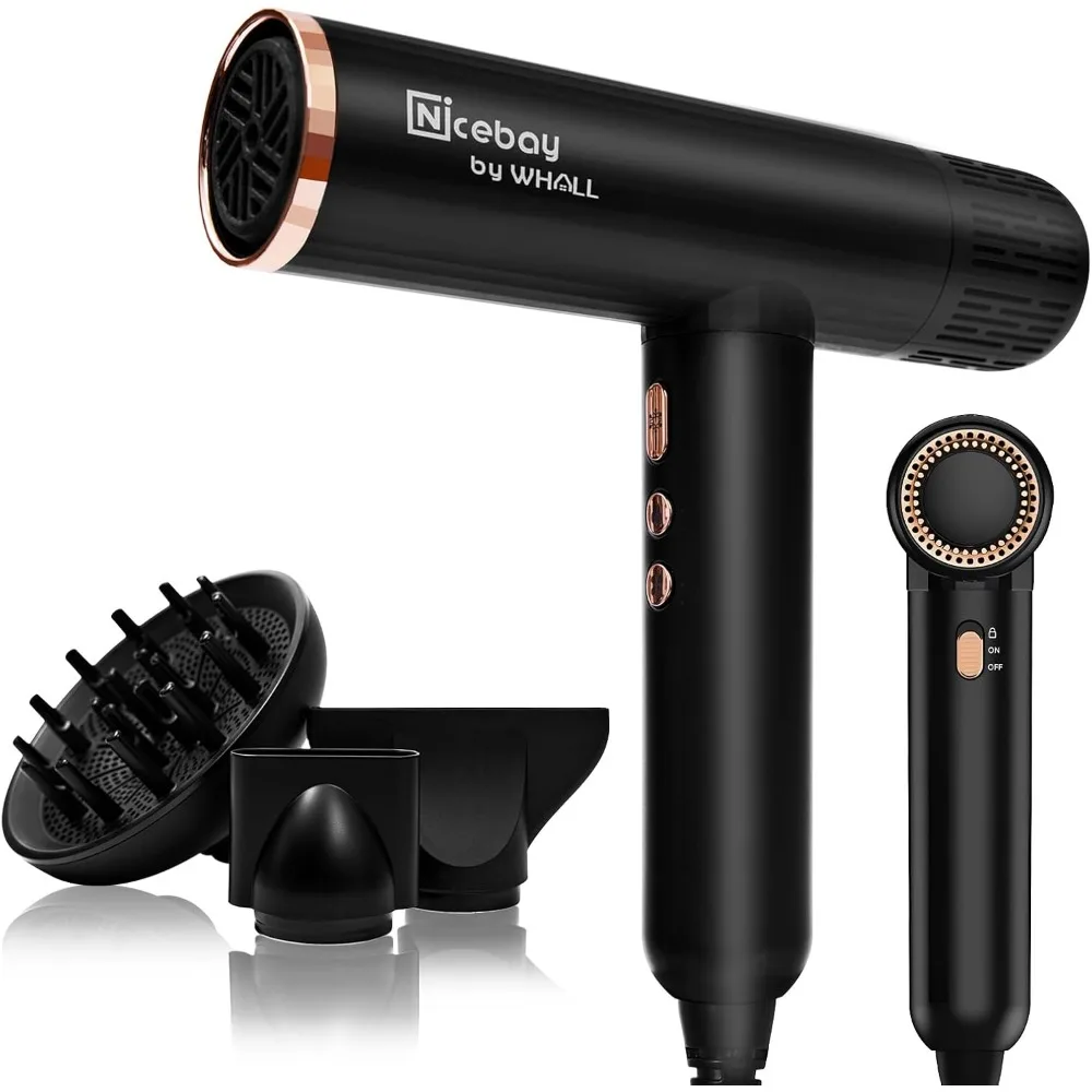 

Ionic Hair Dryer with Diffuser, 1600W &110000RPM High-Speed Brushless Motor for Rapid Drying. Lightweight, Constant Temperature