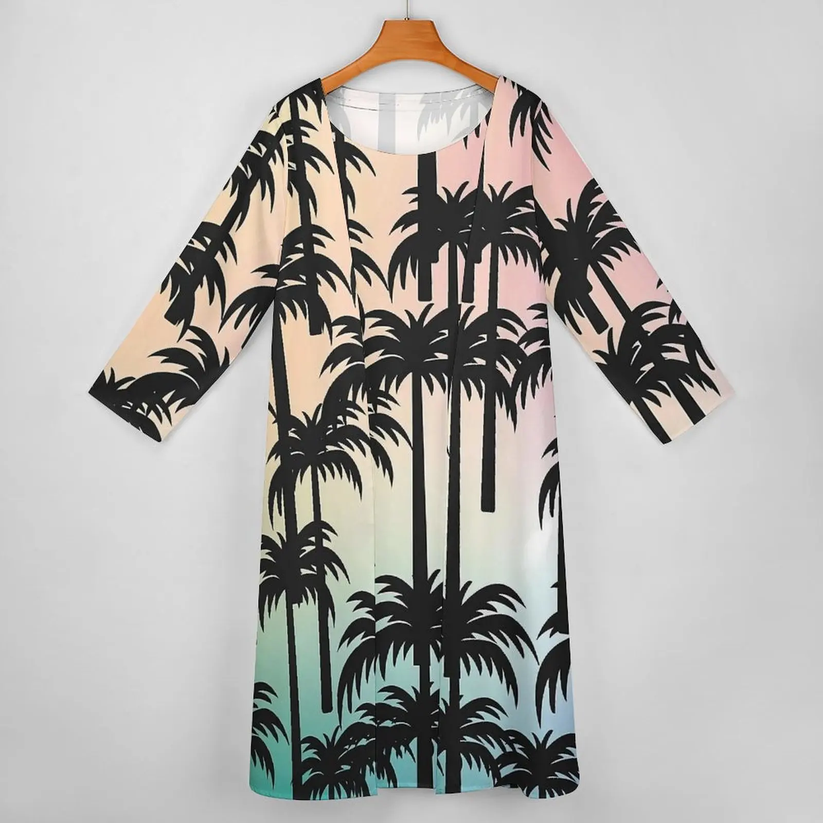 Rainbow Sunset Palm Trees ชุดแขนยาว Streetwear Boho Beach ชุดยาวผู้หญิง Maxi ชุดของขวัญวันเกิด