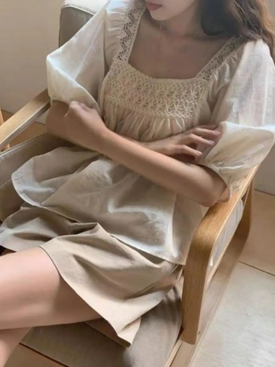 

Совершенно новый женский irt с квадратным воротником, дизайн Dongda Gate, антивозрастной бренд Bule, летний тонкий ort Sve Pure Color