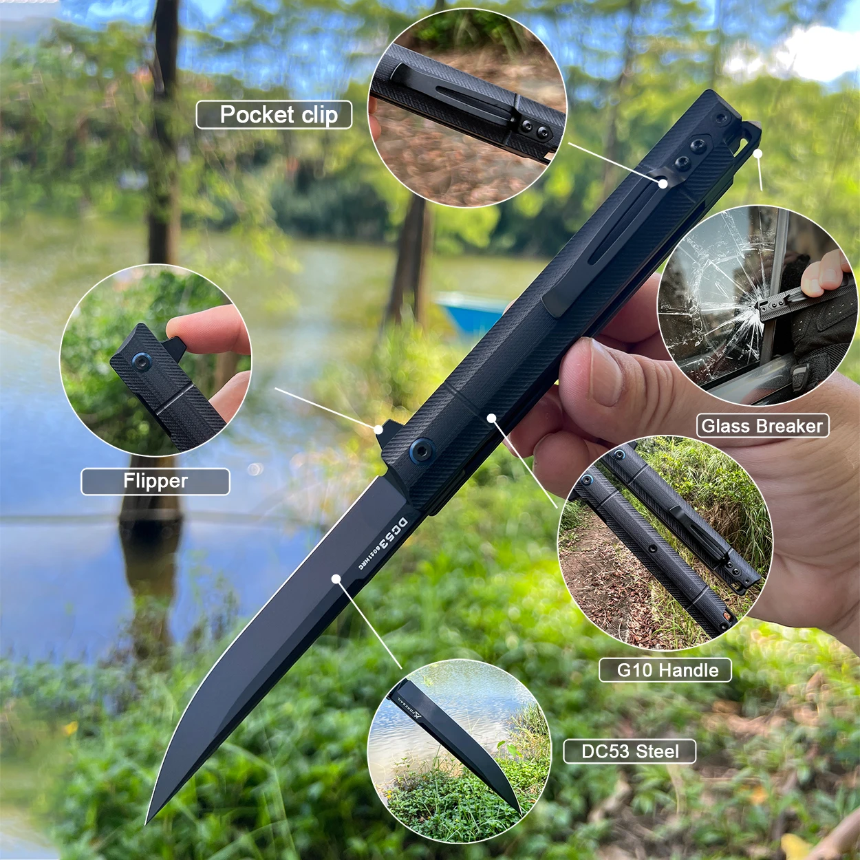 Imagem -03 - Foresail-dobrável Canivete Lâmina de Aço G10 Handle Ideal para Camping ao ar Livre Carry Diário Preto Pvd Dc53