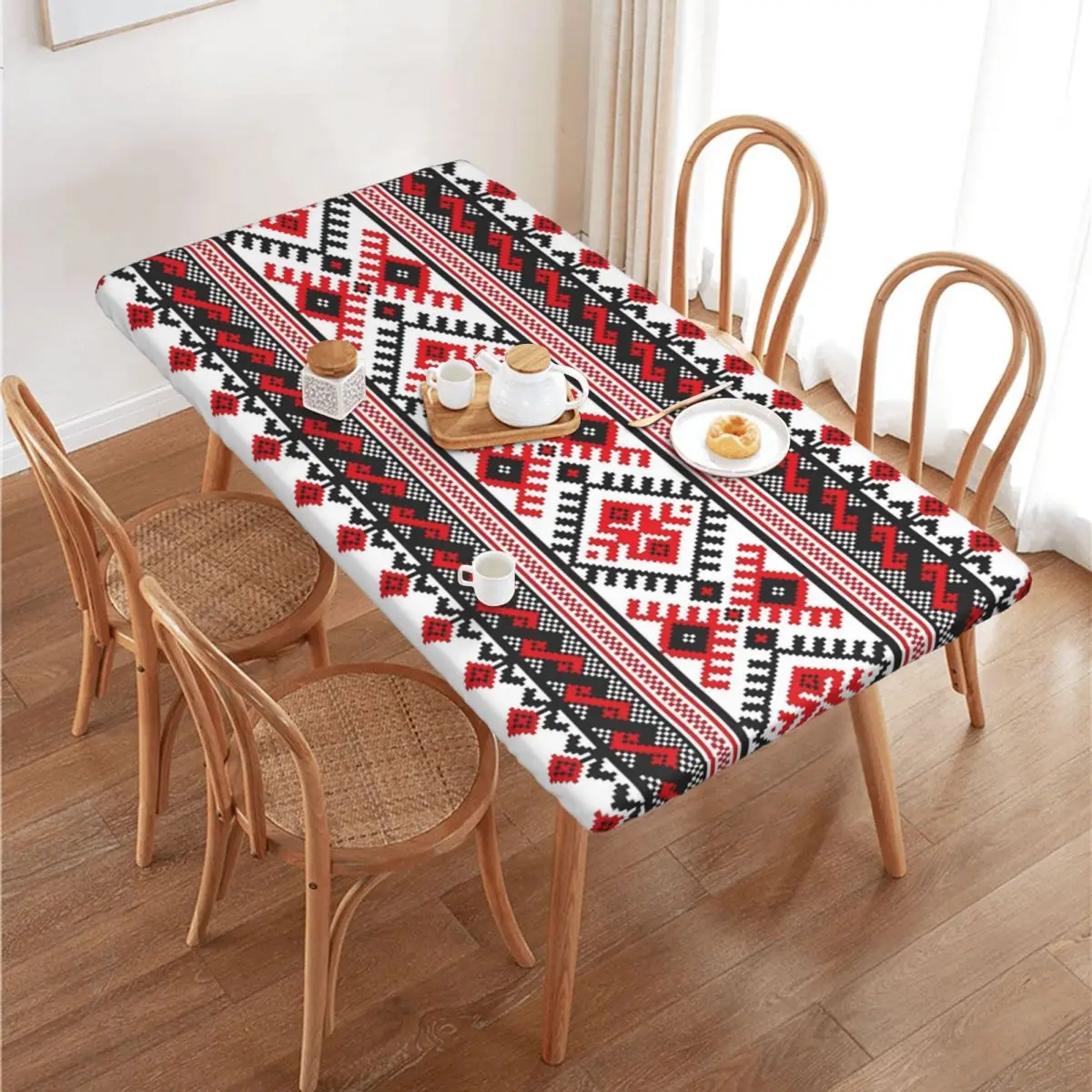 Custom Ukrainian Traditional Embroidery Tablecloth Rectangular Oilproof Vyshyvanka Table Cloth Cover for Kitchen 4FT