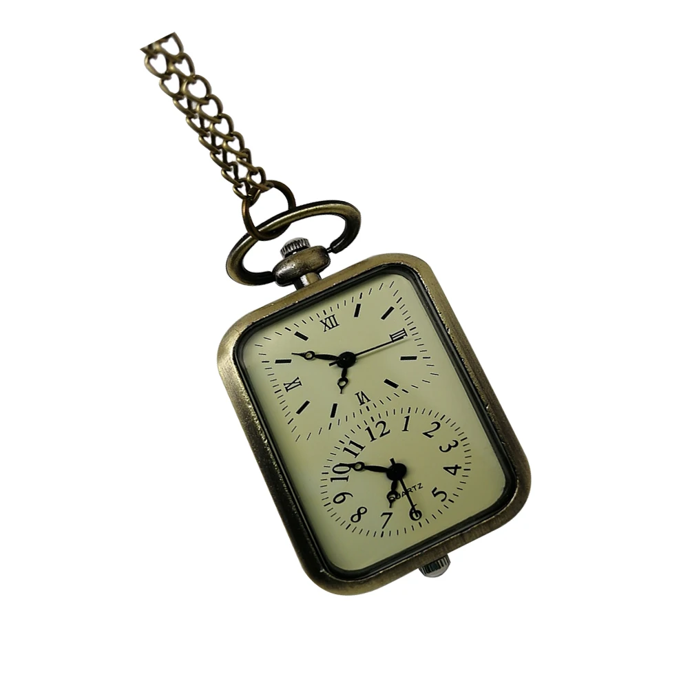 

1pc Pocket Watch Necklace Vintage Alloy Dual Movement Watches for Women Men Elegant Timepiece Retro Accessory Gift Chain Silver