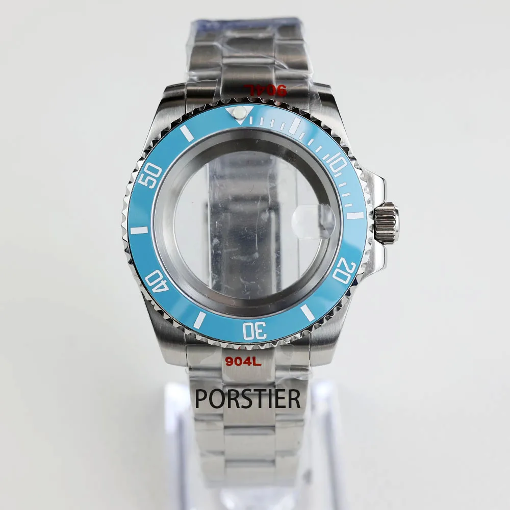 40mm NH35 Case Ice Blue Ceramic Bezel Sapphire Crystal Water Resistant for NH35 Nh36 Automatic Movement Sub GMT Watch Case