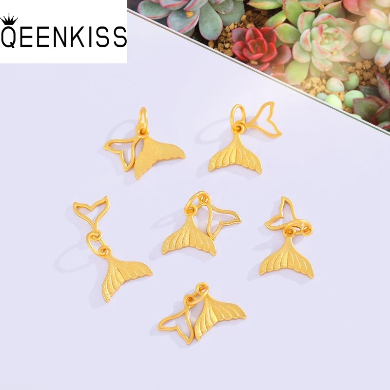 

QEENKISS 24KT Gold Whale Tail Bead Charm For DIY Bracelet Necklace Making For Girl Children Jewelry Accessories Wholesale AC543