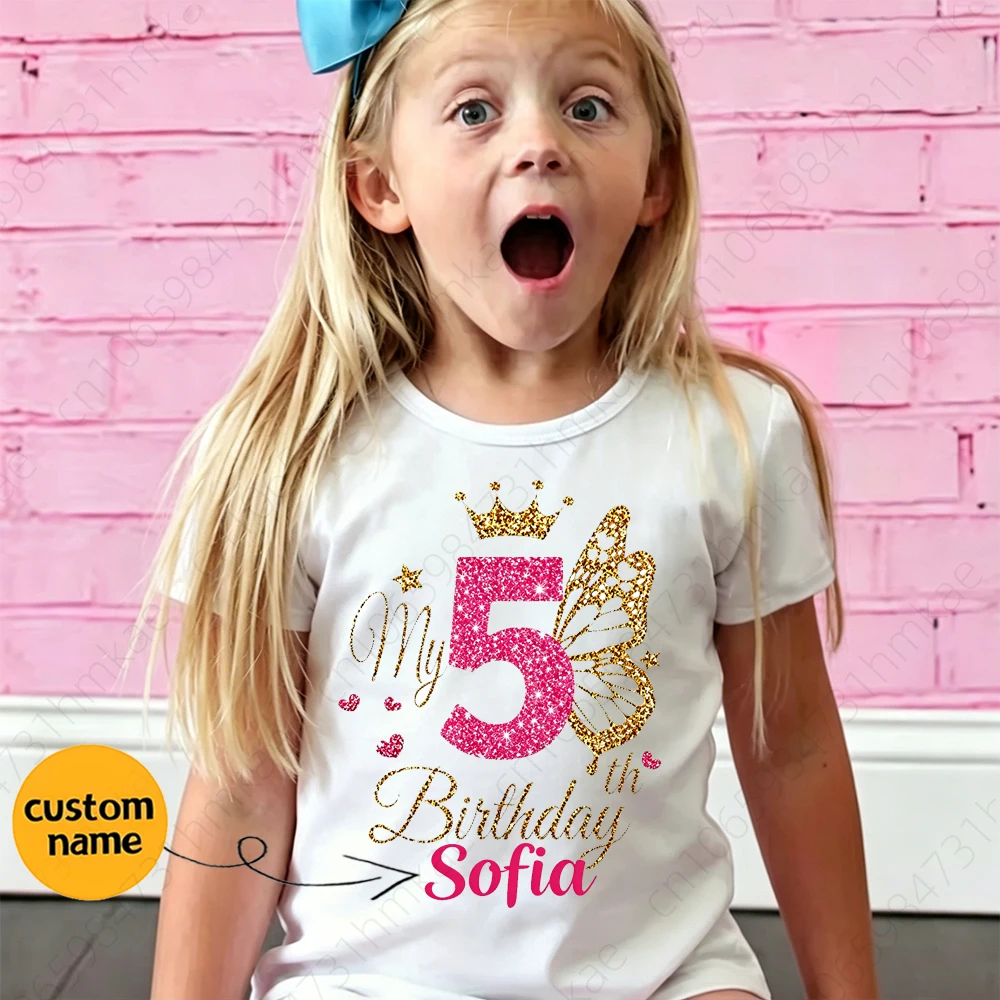 Image of Personalisiertes Mädchen-Einhorn-T-Shirt zum 1.-12. Geburtstag für Mädchen-Partys, Kinder-T-Shirt, Baby-Einhörner-Kleidung, Oberteile, T-Shirts