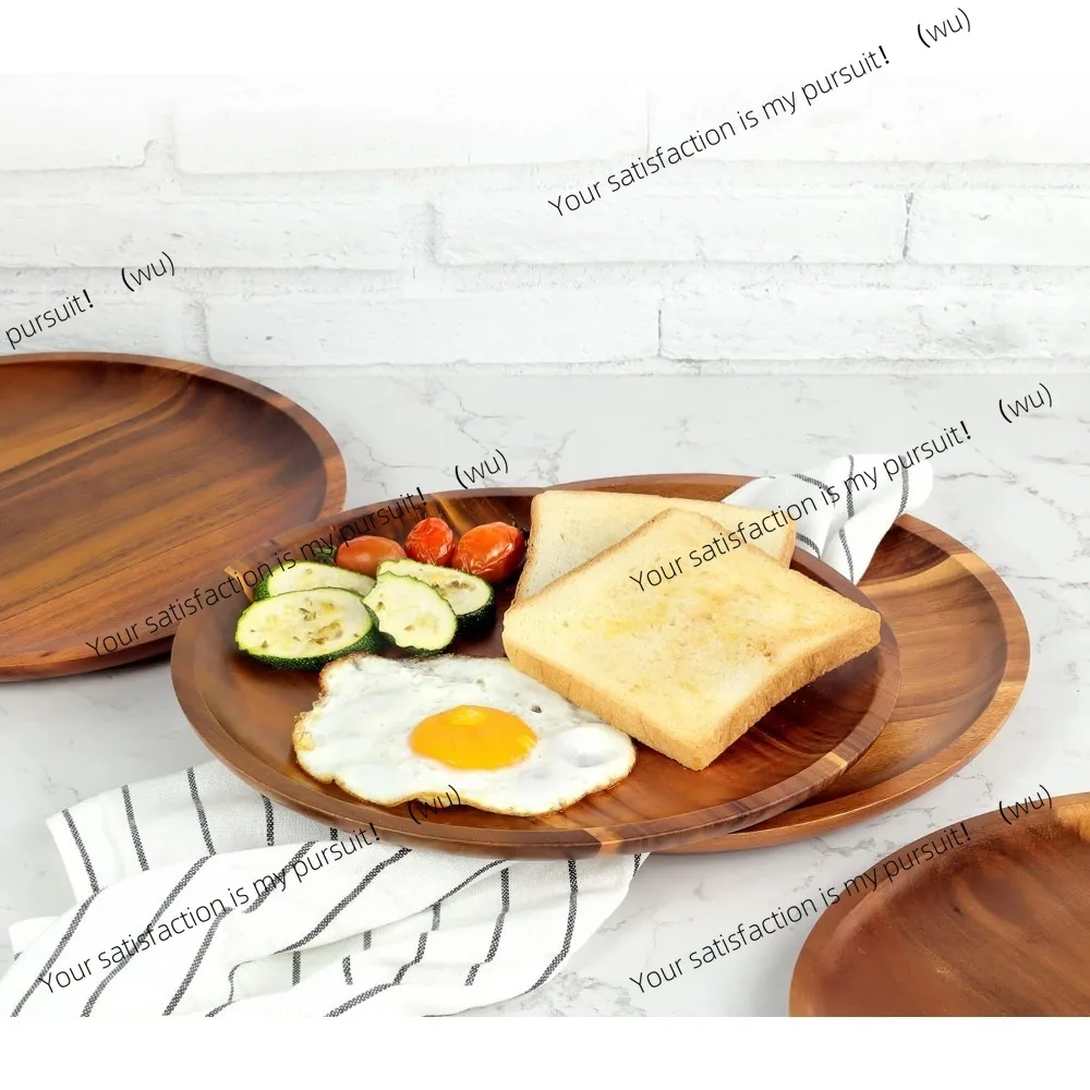 20/25cm Acacia Wood Round Wooden Dinner Tray Easy To Clean, Pizza Salad Tray Fruit Dessert Tray, Snack Tray, Stackable, Reusable