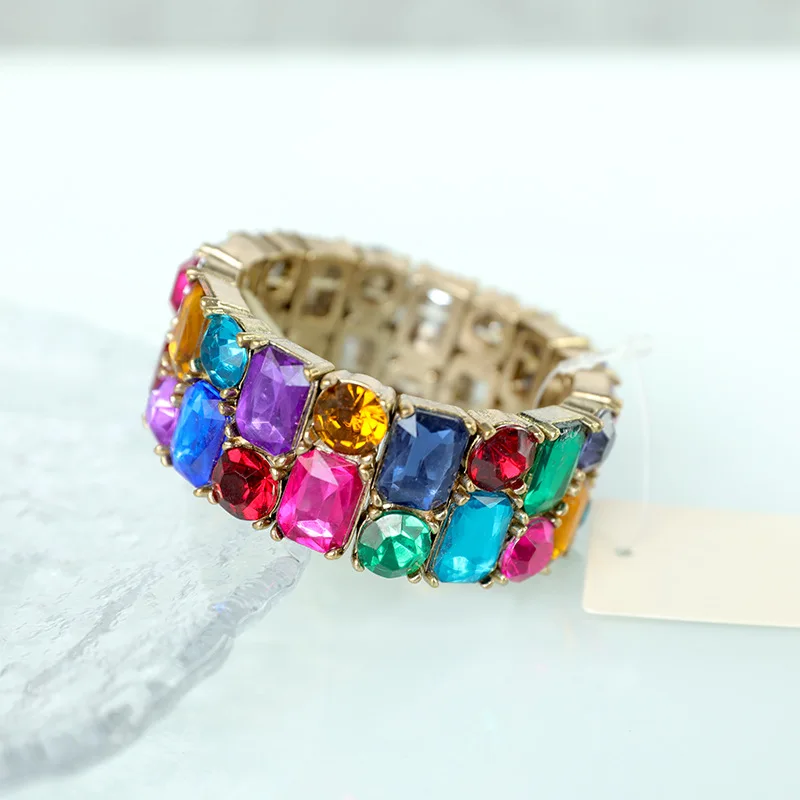 Metallic Colorful Shiny Wide Bracelet Fashion Versatile Fashion Personalized Handwear Women\'s Elastic Bracelet