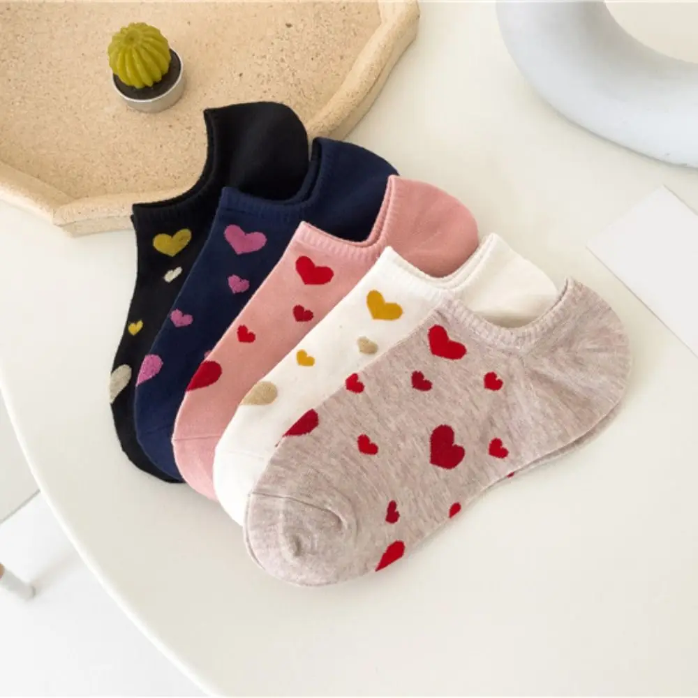 

5Pairs Fashion Heart Flower Boat Ankle Socks Cotton Hamburger Love Short Socks Female Hosiery Anti-slip Women's Socks Girl
