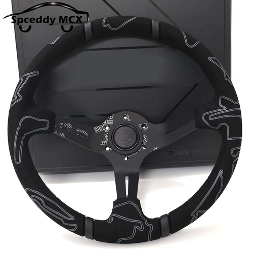 Volante de carreras Deep Dish de 13,5 pulgadas, edición negra Universal, volante deportivo JDM de maíz profundo de 335mm, gamuza Doodle Ultra