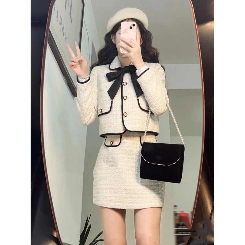 Autumn New Outfits Fashion 2 Piece Sets Women Cropped Jackets High Waist Button Mini Skirt Suit Korean Elegant Set Y2k Clothes