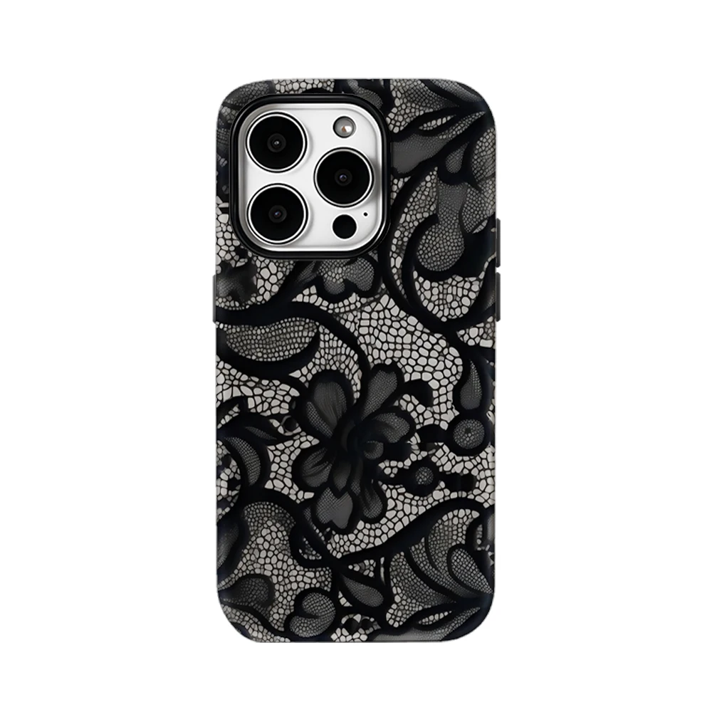 

Luxury Black Lace Pattern Phone Case for iPhone 16 15 14 13 12 11 Pro Max Plus Luxury Magnetic Double-layer Back Cover