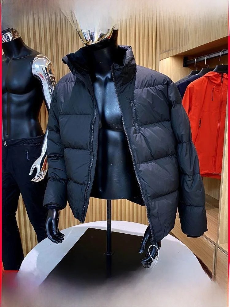 

Высококачественная зимняя мужская уличная одежда с высоким наполнителем и воротником-стойкой, ветрозащитная куртка с пухом, однотонная модная городская одежда