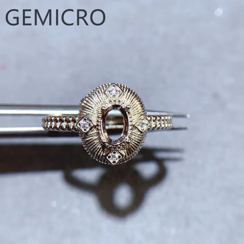 

Fashion DIY Open Ring Empty Holder S925 Sterling Silver Setting 4*6mm Ellipse Stone Design Fine Weddings Jewelry for Woman