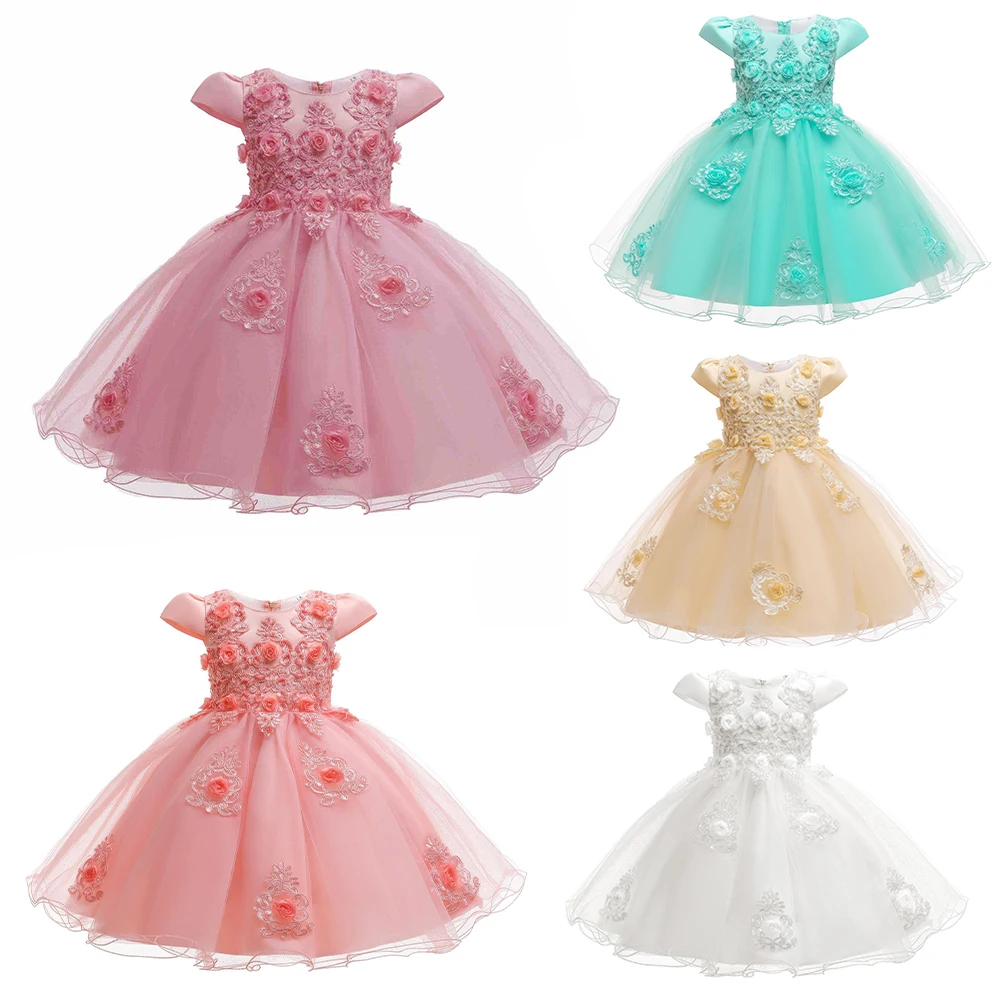 

Princess Dresses For Flower Girl Fly Sleeve Mesh Elegant Birthday Wedding Party Ball Gown Kid Costume Performance Prom Vestidos