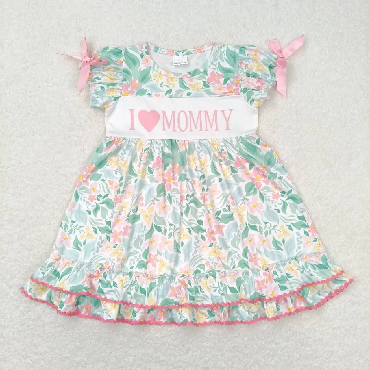 GSD1092  Fashionable And Good-Looking  Girls Dresses  Short Sleeves Top Flowers Leaves  Print With  Dress Children Clothes