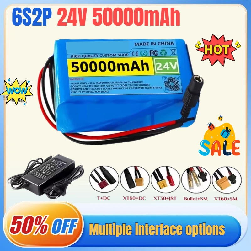 

6s2p 50Ah 24V 18650 Lithium-ion Battery Pack High Capacity 25.2V 50000mAh Lithium-ion Battery Pack with BMS + Charger Bateria