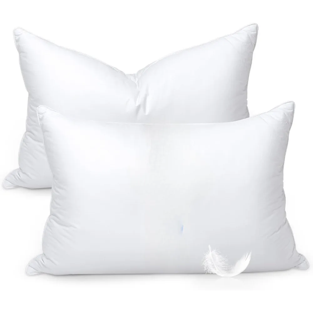 

Goose Feather Bed Pillow King Size Set of 2 - Hotel Down Pillows for Sleeping,Soft 600 Thread Count Cotton Cover, Fluffy Support