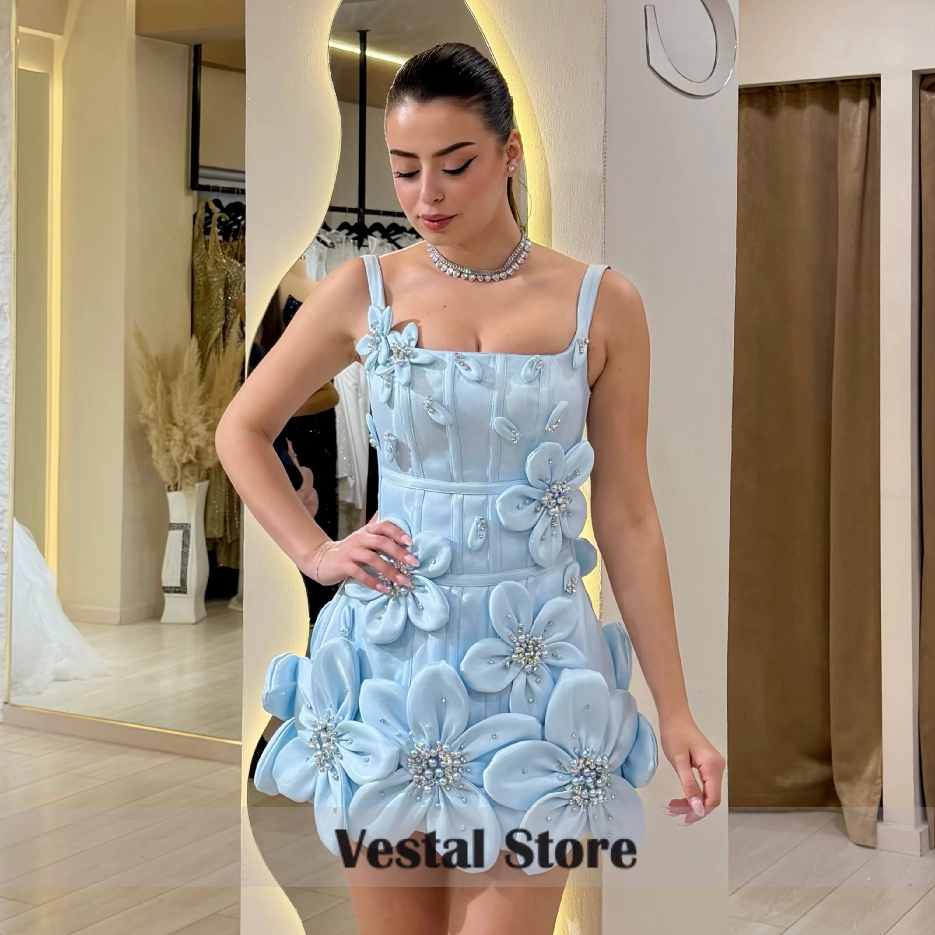 Vestal Light Blue Homecoming Dress 2026 Floral Corset Short Birthday Party Night Club Cocktail Dress Customized