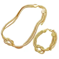 Ensemble collier et bracelet à double couche pour femmes, couleur or, chaîne serpent, collier ras du cou, torsadé, épais, accessoires de mode 6