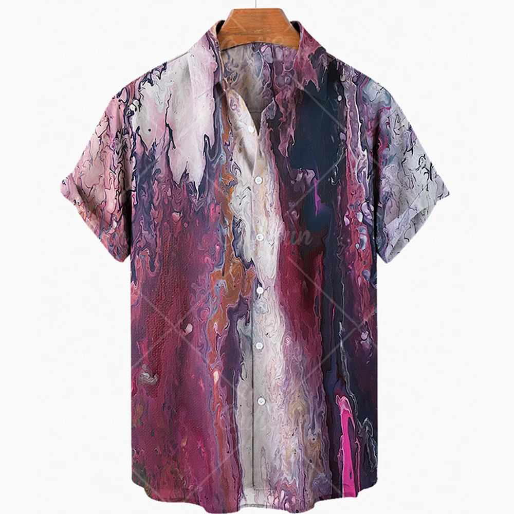 2022 Oil Painting Hawaiian Shirts Hot Print Shirts Men\'s Fashion Short Sleeve Loose Harajuku Beach Shirts for Men