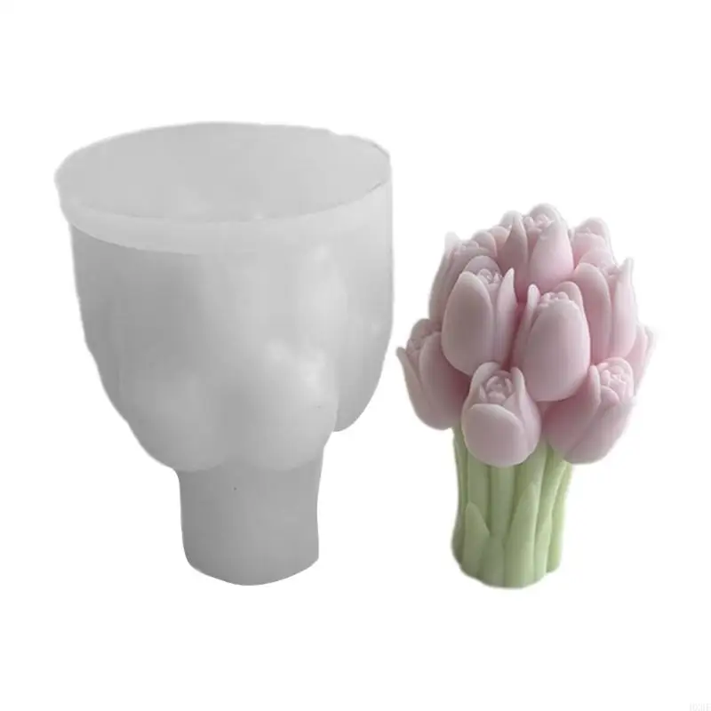 HX6F Silicone Candle Mold Craft Mould Tulips Bouquets Shape Flower Statue Moulds Silicone Clay Moulds for Hand-Making Candle