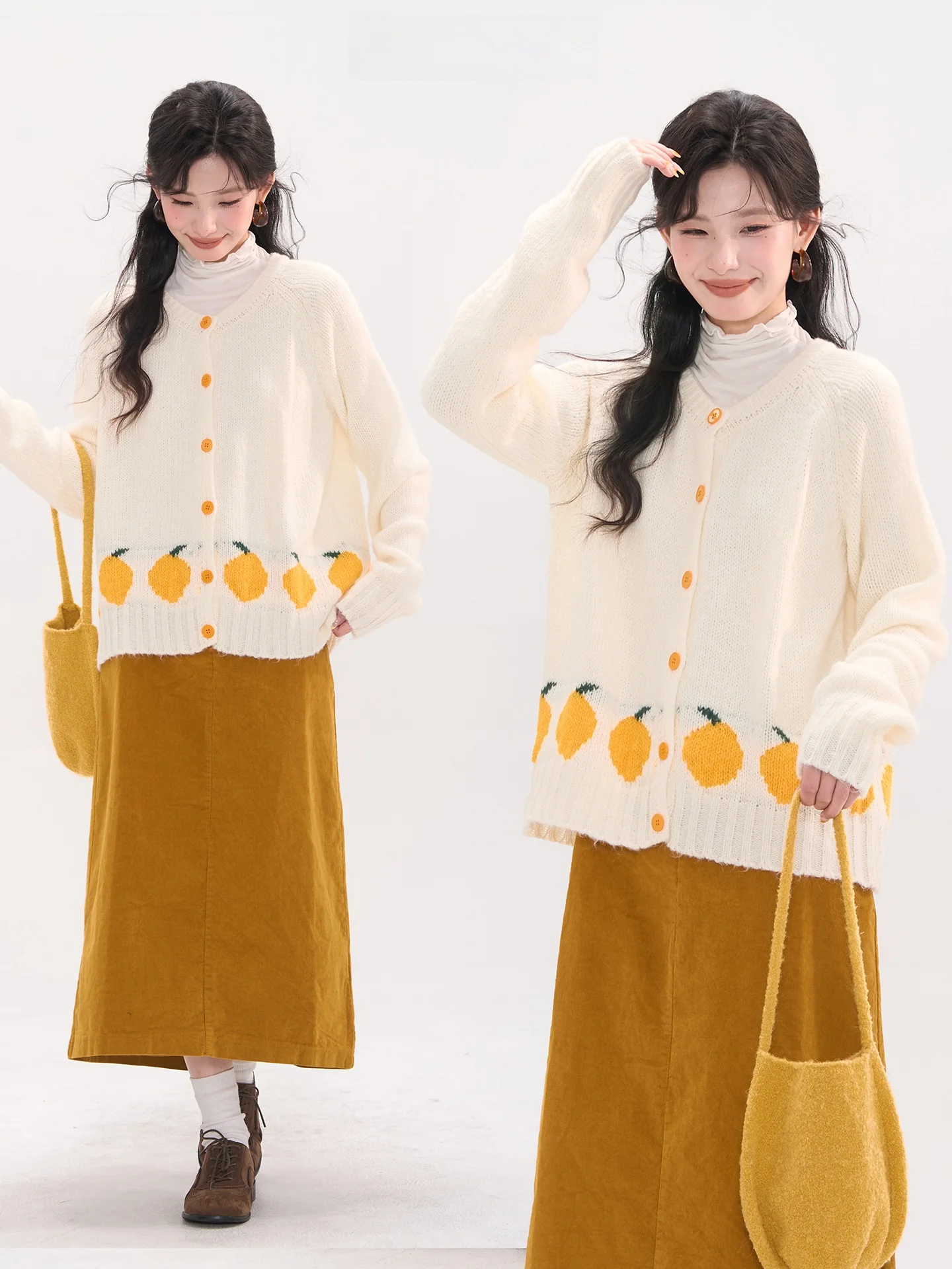 

Heme Knitted Cry Pear Floral Embroidery Open Cardigan Women's Autumn Winter Sweater Jaet Top Comfortable Loose Fit V-Nec...