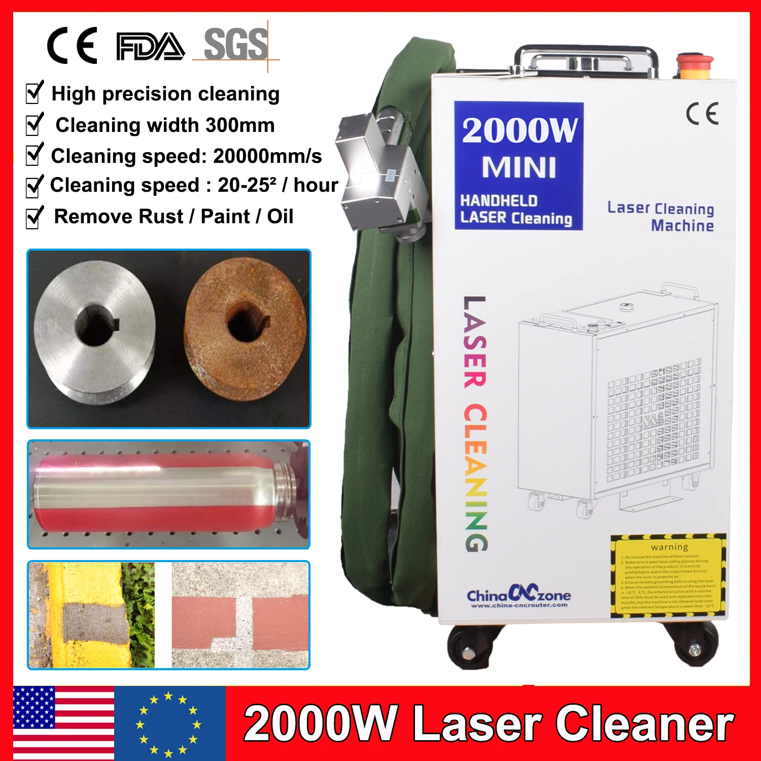 

2000W Laser Cleaning Machine Rust Removal Cleaning Oil Paint Cleaning Width 300MM for Metal Rust Removing 1500W Laser Cleaner