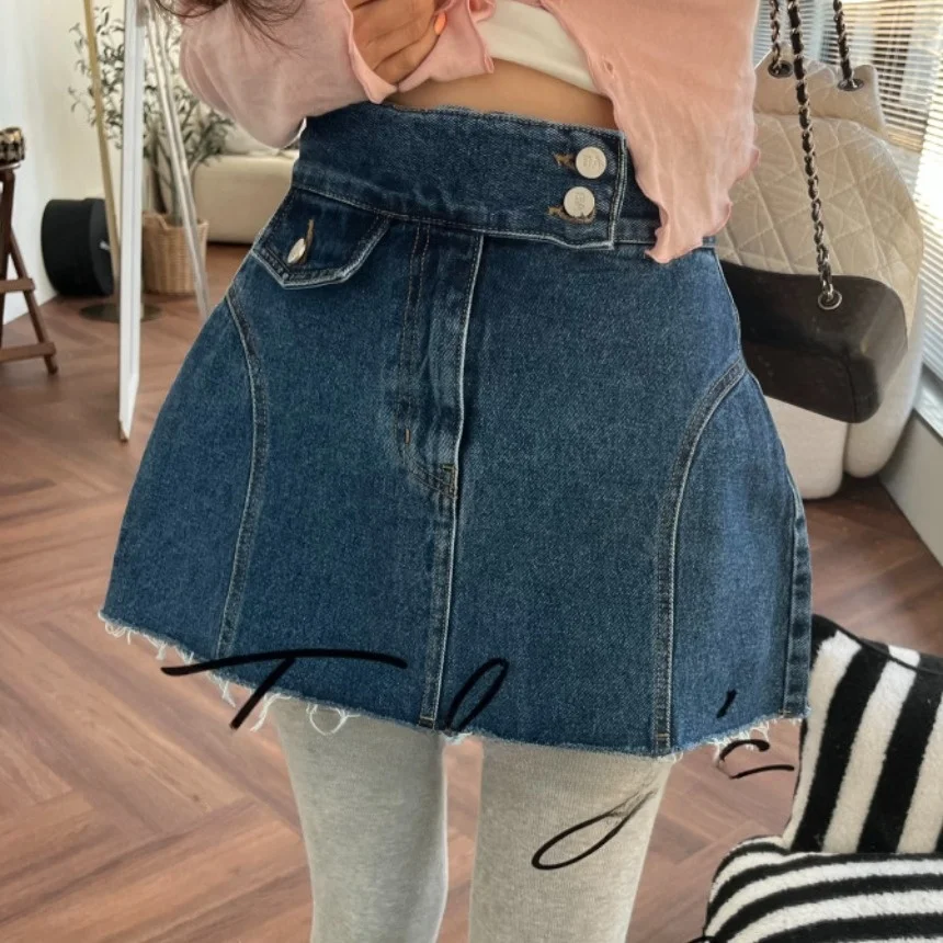 Stylish Two-Button Nimo Home Denim  Skirt High Waist A-Line Cotton Jeans Short Skirt for Women Spring Season Fashion