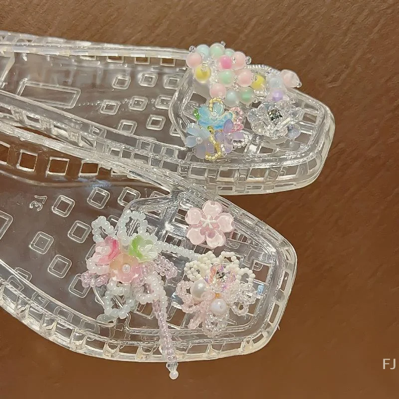 Decoración única con cuentas para zapatos de gelatina de dopamina, zapatillas de flores DIY, hebillas coloridas, regalo de moda para niña