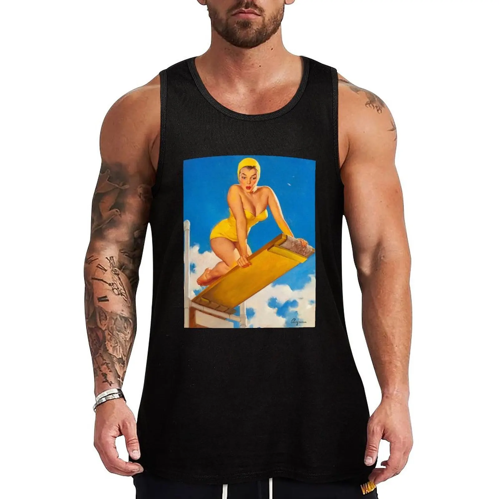 Pin-Up Girl - Elvgren - Vintage Tank Top Sleeveless Basic Tee Soft Regular Fit Tank Top