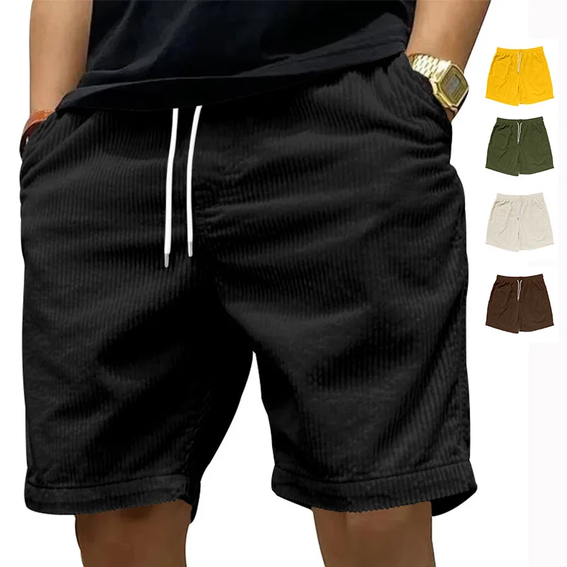 Men`s shorts American-style heavyweight cargo shorts for men, summer trendy retro corduroy casual shorts.