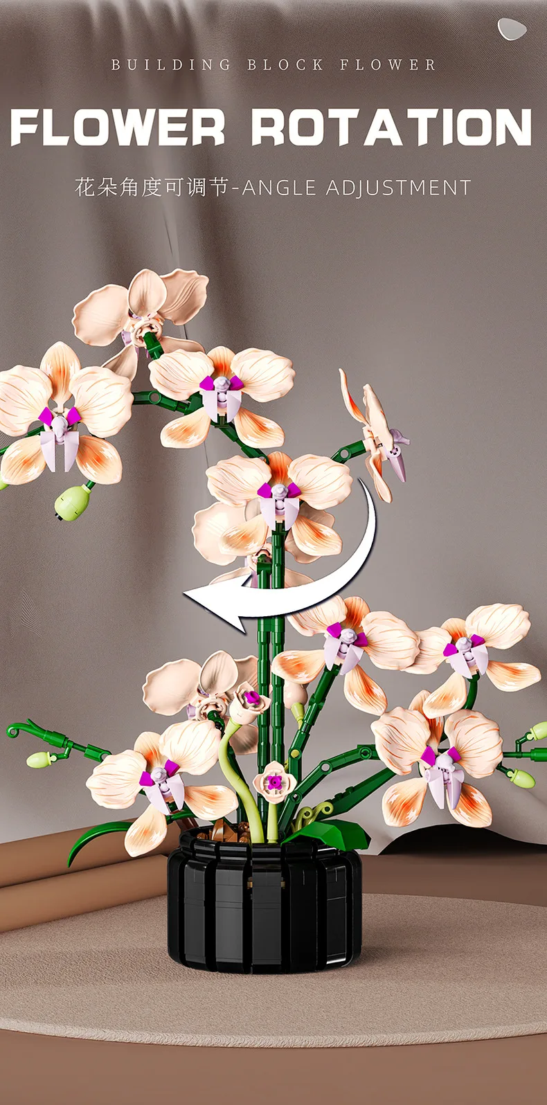 Blumen-Bausteine, Orchidee Cymbidium, Ewiger Blumenstrauß, Bausatz, botanisches Rosen- und Gänseblümchen-Modell, Mini-Bausteine, Spielzeug zur Heimdekoration – Detail 36