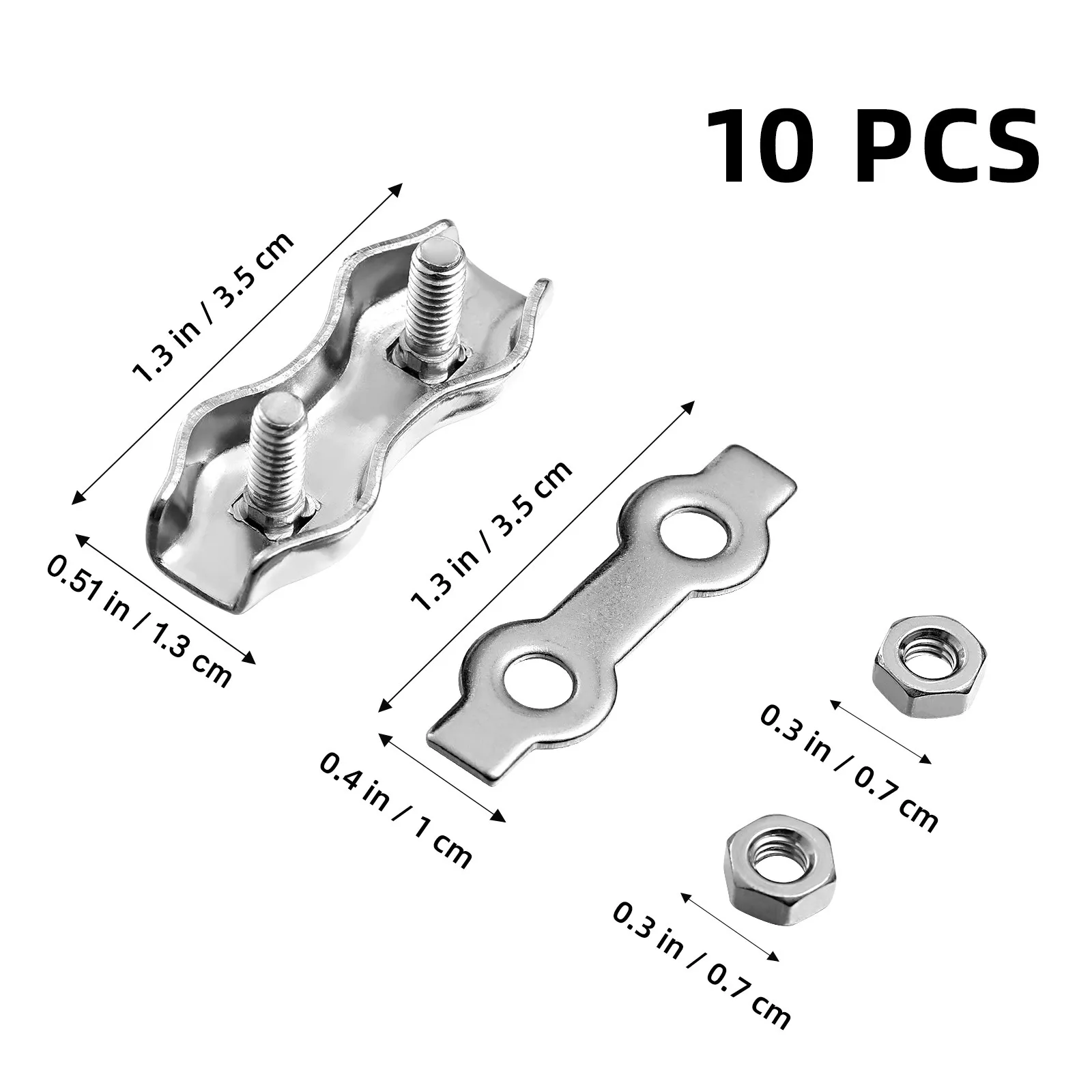 Stainless Steel Duplex Wire Rope Clips – 10pcs Corrosion-Resistant Cable Clamps for Marine, Outdoor & Industrial Use - view 5