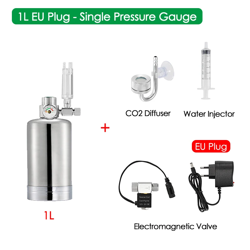 Kit generador de CO2 de 2L/1L para acuario, pecera, bricolaje, cilindro de Gas de acero inoxidable de alta presión + válvula de aluminio, juego de Reactor de CO2