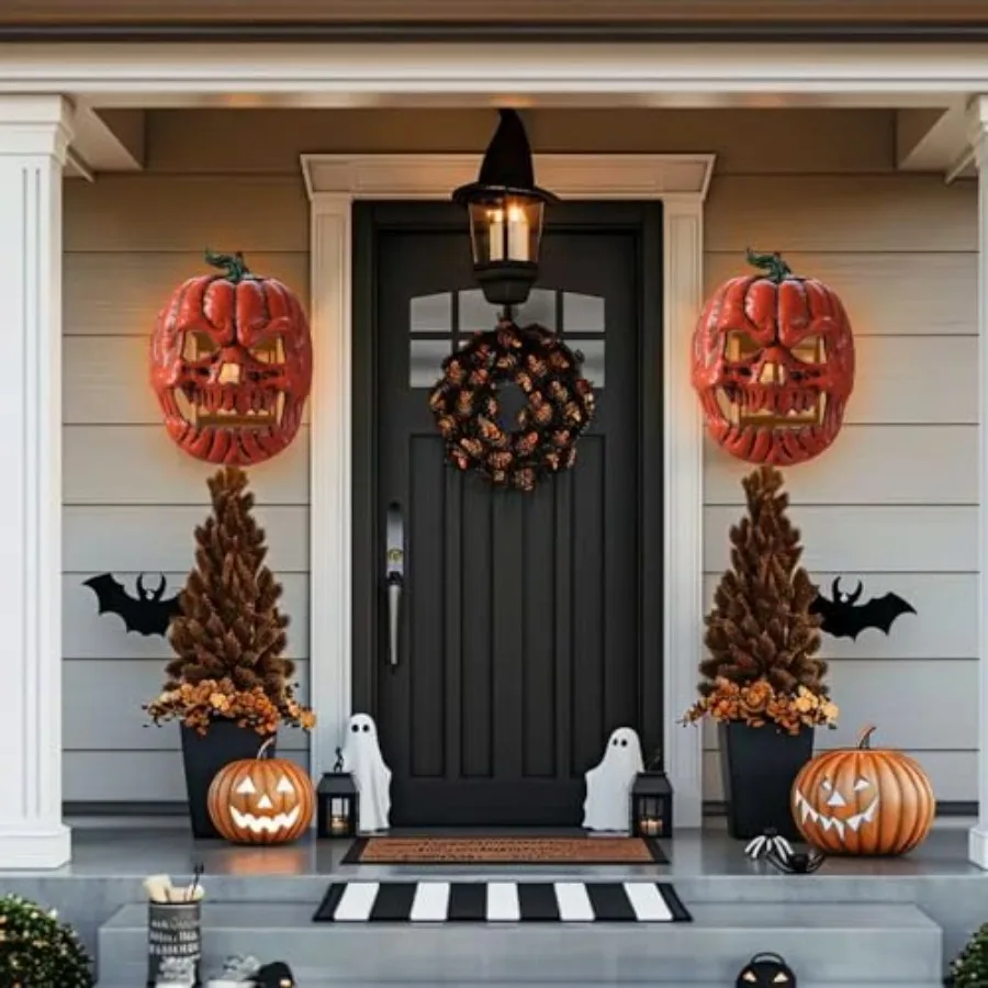 Confezione da 2 coperture per luci per portico di Halloween per decorazioni esterne Set di ornamenti di scheletro e zucca Ideale per la porta d'ingresso del garage del portico