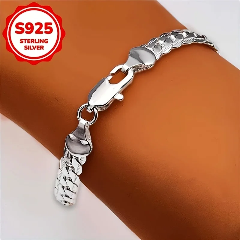 

Hot cute 925 sterling Silver 5mm Cuban Chain Bracelet for women men lady men 20cm 8inch wedding party gift