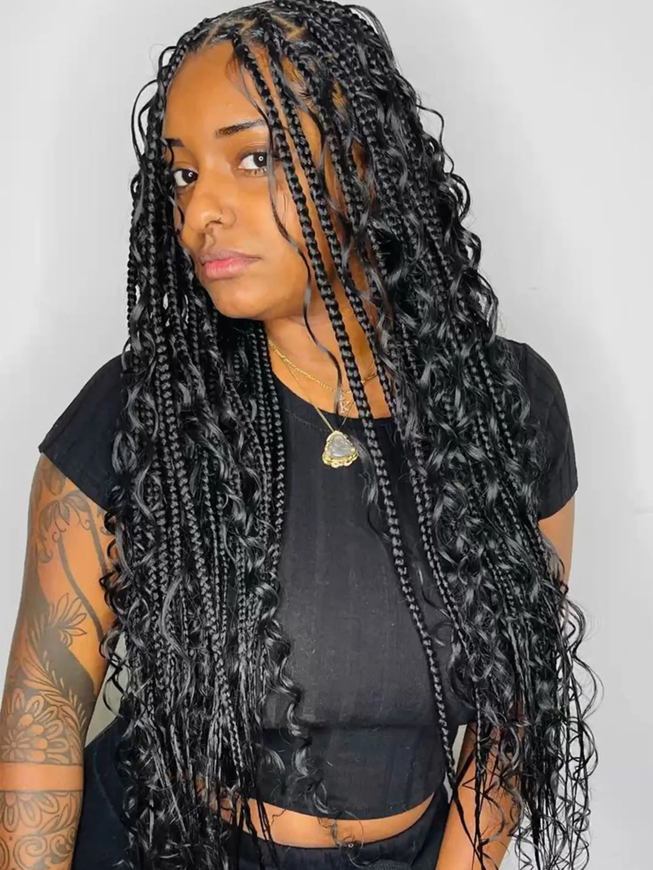 Long Goddess Boho Synthetic Lace Front Braided Wigs Knotless Box Braid Wigs Curls Cornrows Full Lace Braids Wig For Black Women