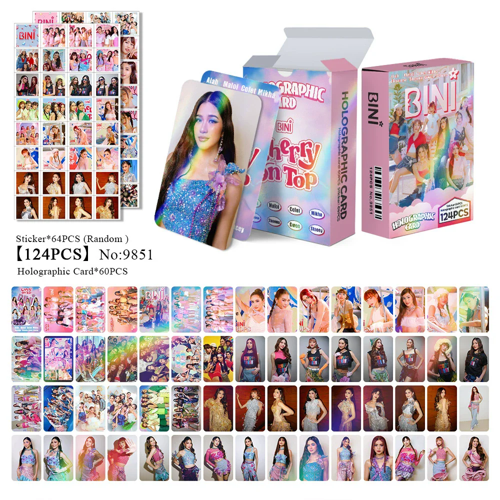 124 Pcs/Set Girl Group BINI Laser Lomo Card Aiah Mikha  Maloi Characters HD Photocard Stickers Fans Collection Cards