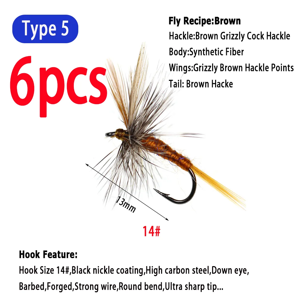 6 stuks # 10~ # 18 Adams Dry Fly Barbed Fly Tying Hook Light Hendrickson Volwassen Mayfly Caddis Midge Nimf Forel Baars Vissen Lokmiddelen