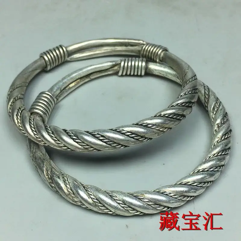 Vintage Collection Antique Ethnic Style Twisted Bangle 925 Silver Handmade Twisted Wire Braid Round Silver Bracelet